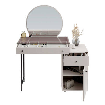 Dior Aynalı Makyaj Masası - Diamond Beyaz 108x134x47 cm - 3