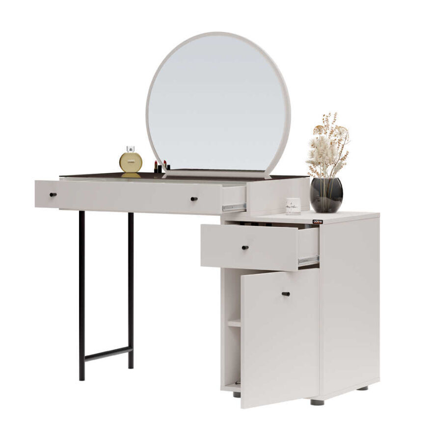 Dior Aynalı Makyaj Masası - Diamond Beyaz 108x134x47 cm - 5