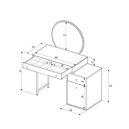Dior Aynalı Makyaj Masası - Diamond Beyaz 108x134x47 cm - 6