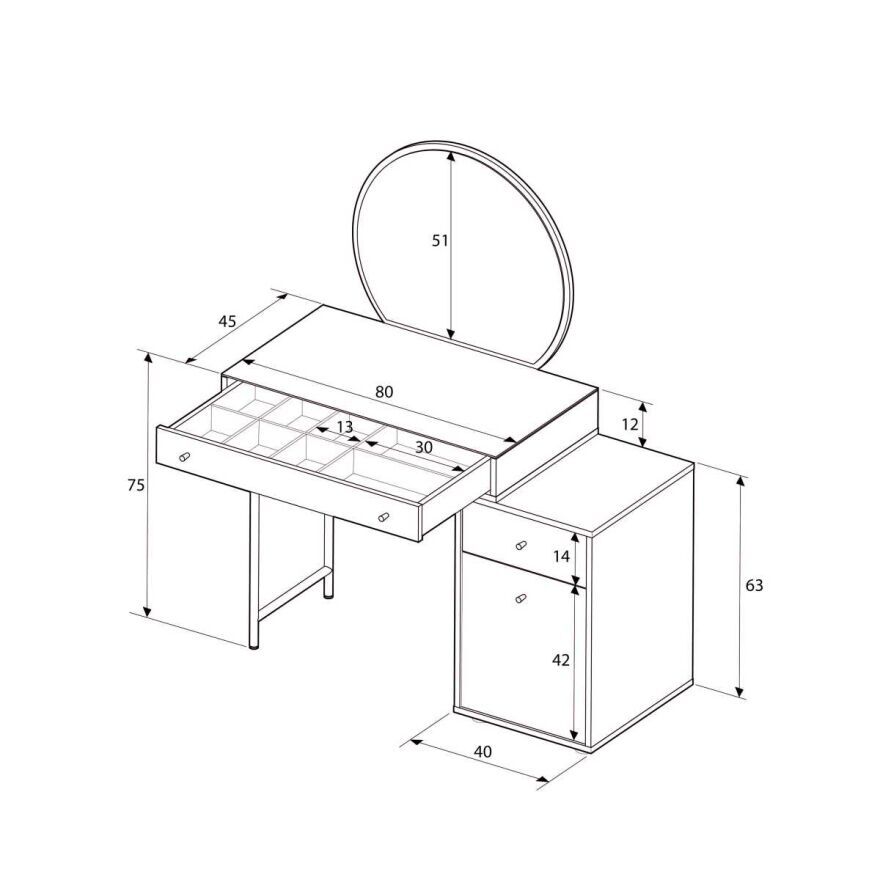 Dior Aynalı Makyaj Masası - Diamond Beyaz 108x134x47 cm - 6