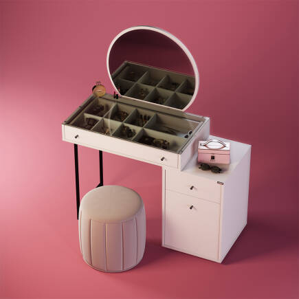 Dior Aynalı Makyaj Masası - Diamond Beyaz 108x134x47 cm - Adore Mobilya (1)