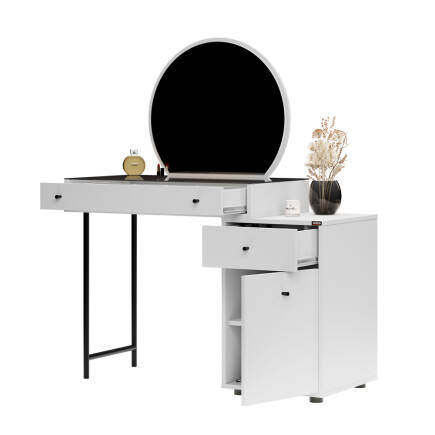 Dior Aynalı Makyaj Masası - Diamond Beyaz 108x134x47 cm - 5