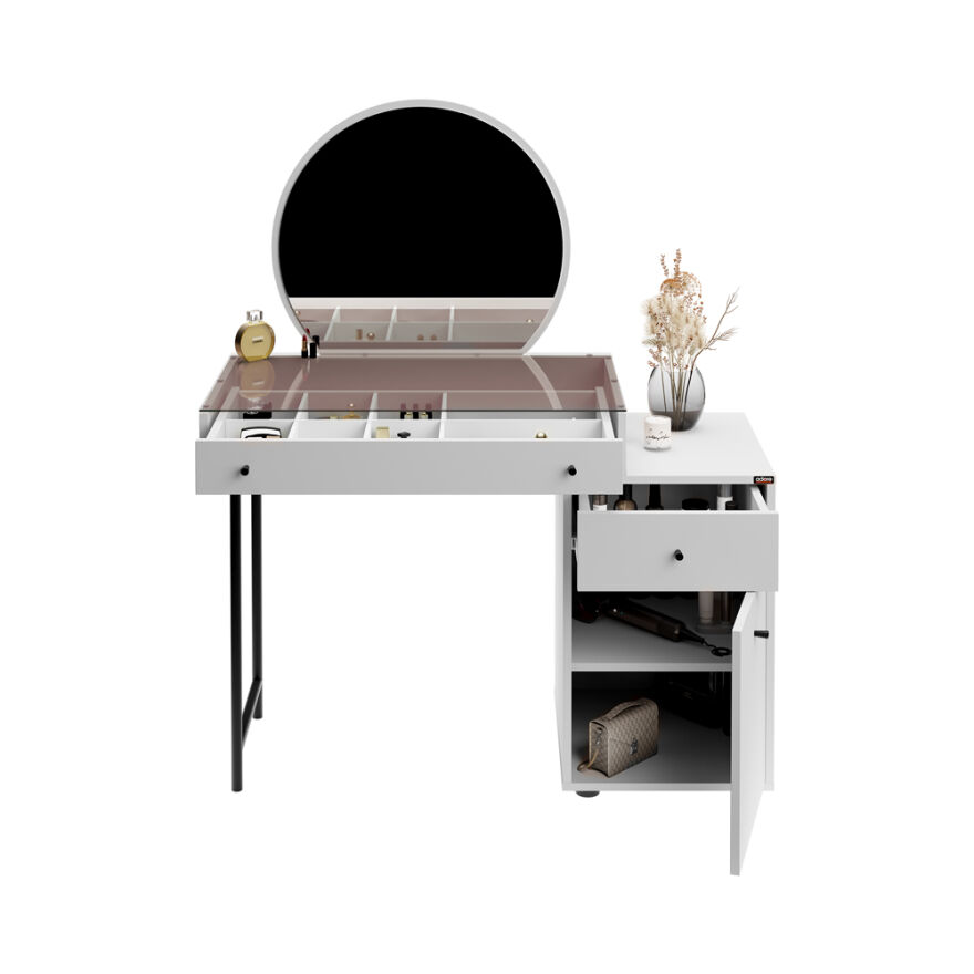 Dior Aynalı Makyaj Masası - Diamond Beyaz 108x134x47 cm - 3