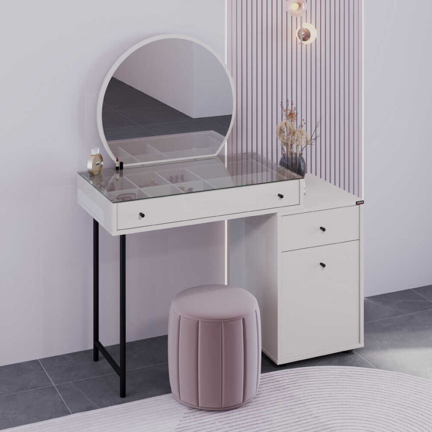 Dior Aynalı Makyaj Masası - Vizon 108x134x47 cm - 5