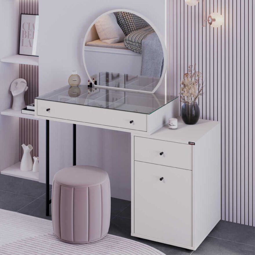 Dior Aynalı Makyaj Masası - Vizon 108x134x47 cm - 4