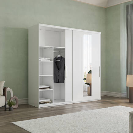 Elit Plus Aynalı Sürgülü Gardırop-Mat Beyaz 210x207x60 cm (GxYxD) - 2