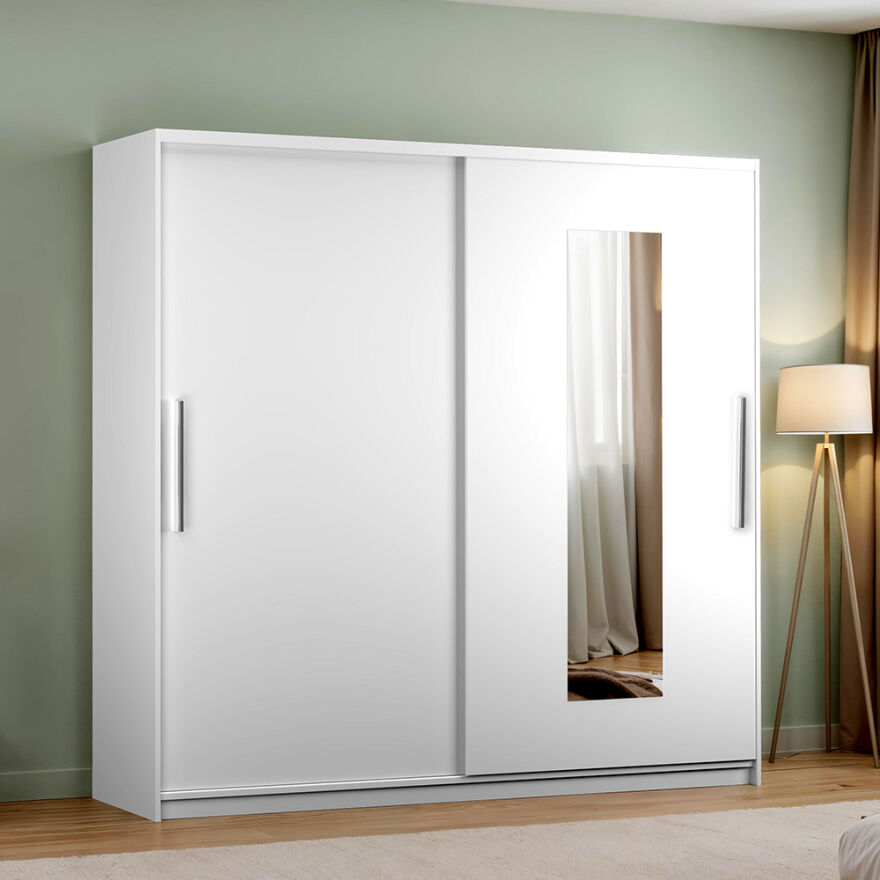 Elit Plus Aynalı Sürgülü Gardırop-Mat Beyaz 210x207x60 cm (GxYxD) - 1