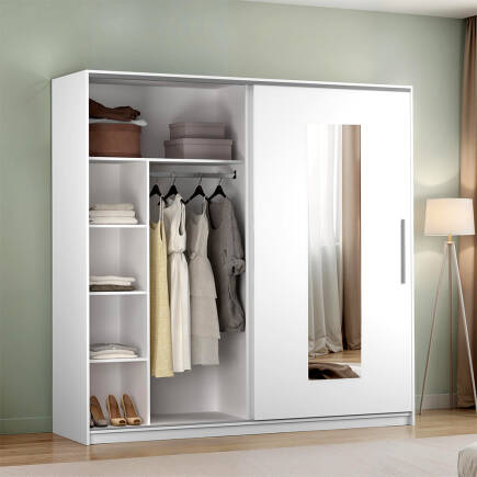 Elit Plus Aynalı Sürgülü Gardırop-Mat Beyaz 210x207x60 cm (GxYxD) - 3