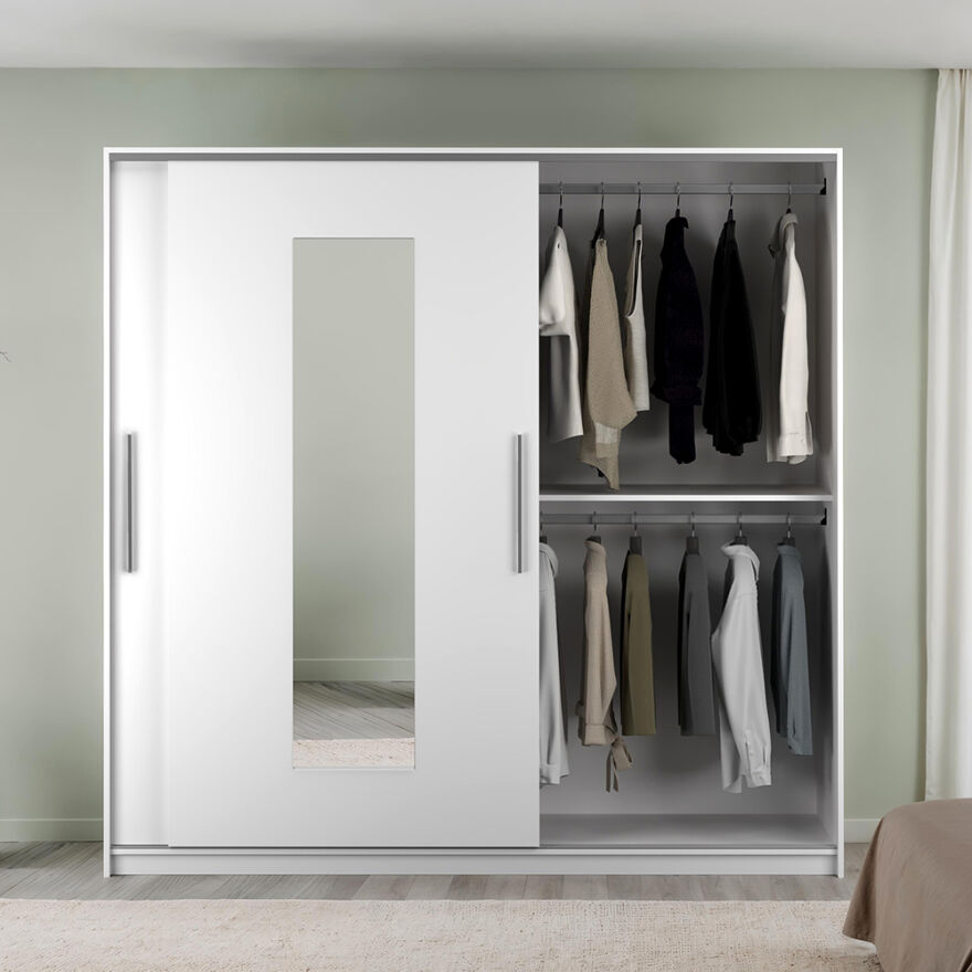 Elit Plus Aynalı Sürgülü Gardırop-Mat Beyaz 210x207x60 cm (GxYxD) - 4