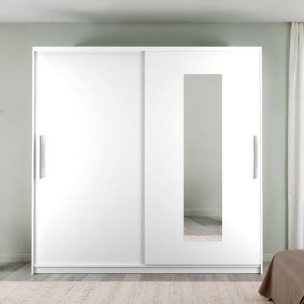 Elit Plus Aynalı Sürgülü Gardırop-Mat Beyaz 210x207x60 cm (GxYxD) - 5