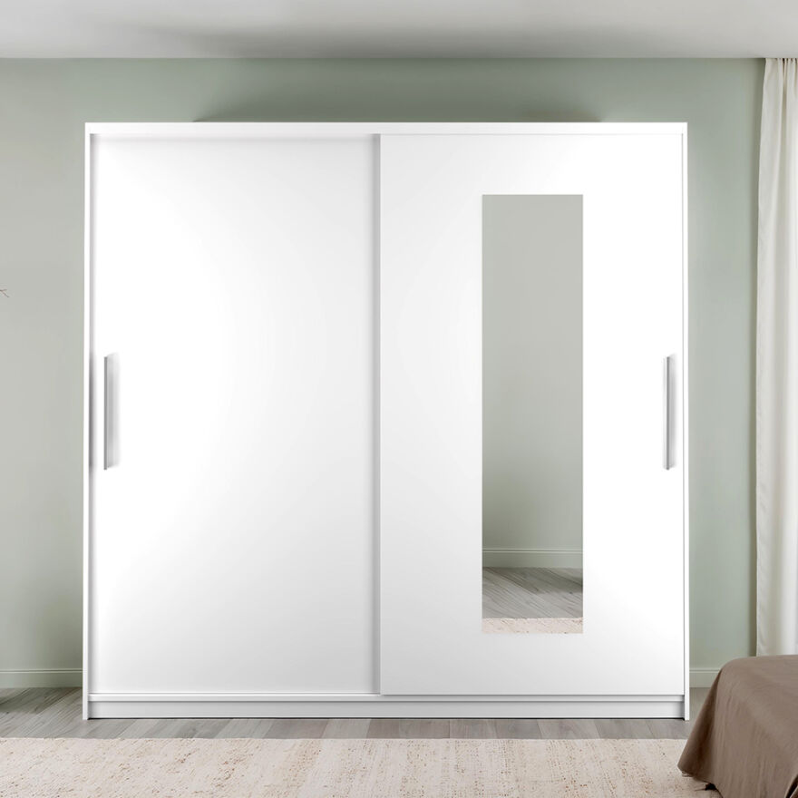 Elit Plus Aynalı Sürgülü Gardırop-Mat Beyaz 210x207x60 cm (GxYxD) - 5