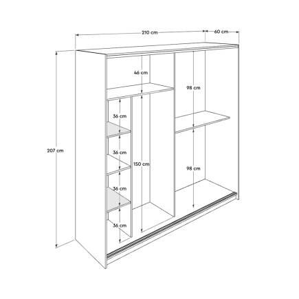 Elit Plus Aynalı Sürgülü Gardırop-Mat Beyaz 210x207x60 cm (GxYxD) - 11