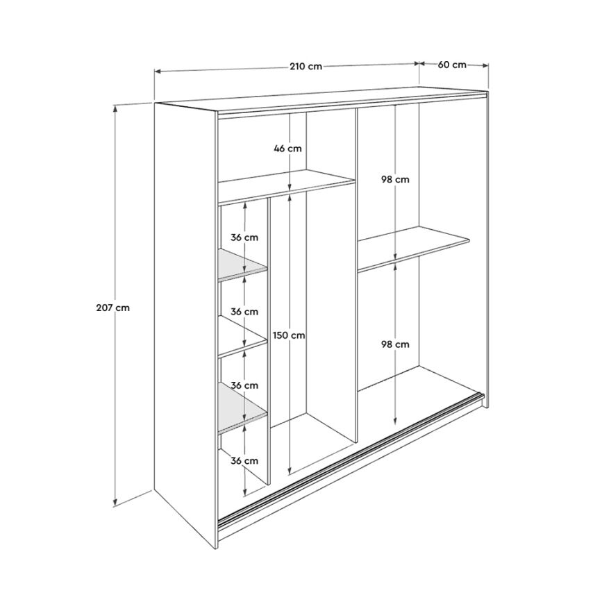 Elit Plus Aynalı Sürgülü Gardırop-Mat Beyaz 210x207x60 cm (GxYxD) - 11