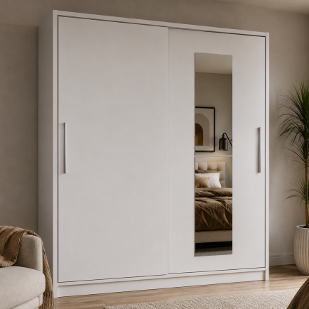 Elit Plus Aynalı Sürgülü Gardırop-Mat Beyaz 210x207x60 cm (GxYxD)