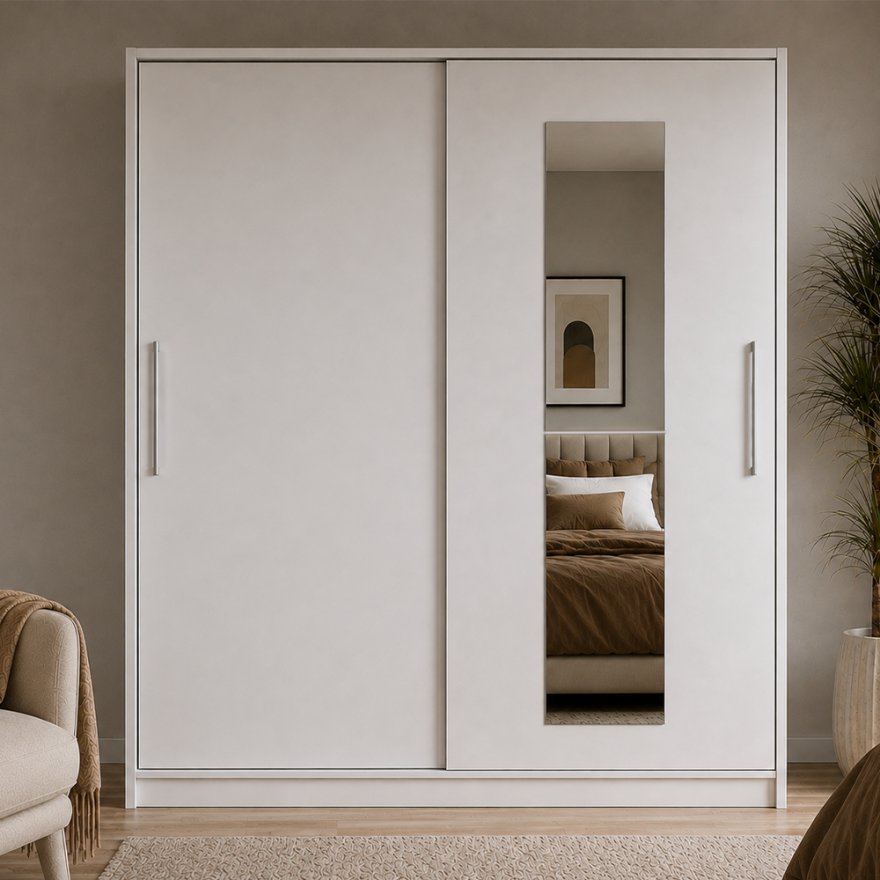 Elit Plus Aynalı Sürgülü Gardırop-Mat Beyaz 210x207x60 cm (GxYxD) - 3