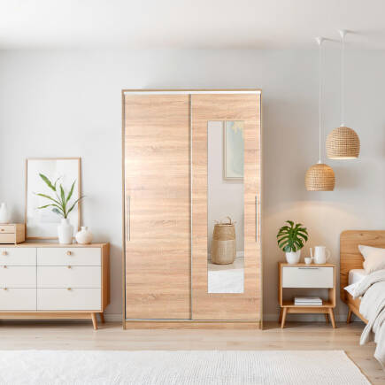 Elit Plus Aynalı Sürgülü Gardırop-Sonoma 120x207x52 cm (GxYxD) - 1