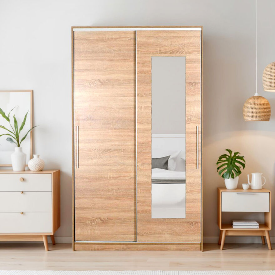 Elit Plus Aynalı Sürgülü Gardırop-Sonoma 120x207x52 cm (GxYxD) - 1