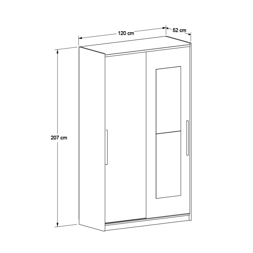 Elit Plus Aynalı Sürgülü Gardırop-Sonoma 120x207x52 cm (GxYxD) - 6