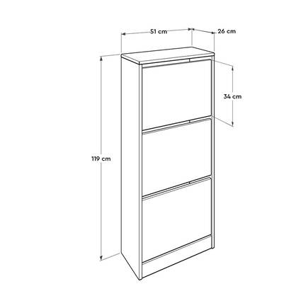 Flat Duo 3 Katlı Ayakkabılık-Ceviz 51x119x26 cm (GxYxD) - 2