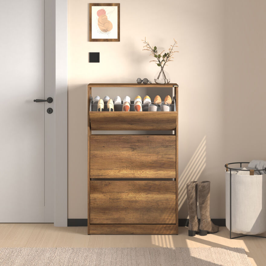 Flat Duo 3 Katlı Geniş Ayakkabılık - Oslo Ceviz 73x119x26 cm - 8