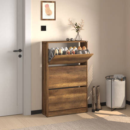 Flat Duo 3 Katlı Geniş Ayakkabılık - Oslo Ceviz 73x119x26 cm 