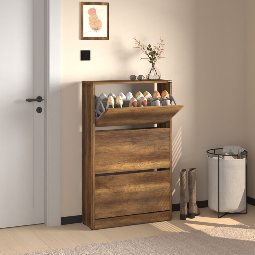 Flat Duo 3 Katlı Geniş Ayakkabılık - Oslo Ceviz 73x119x26 cm - 1