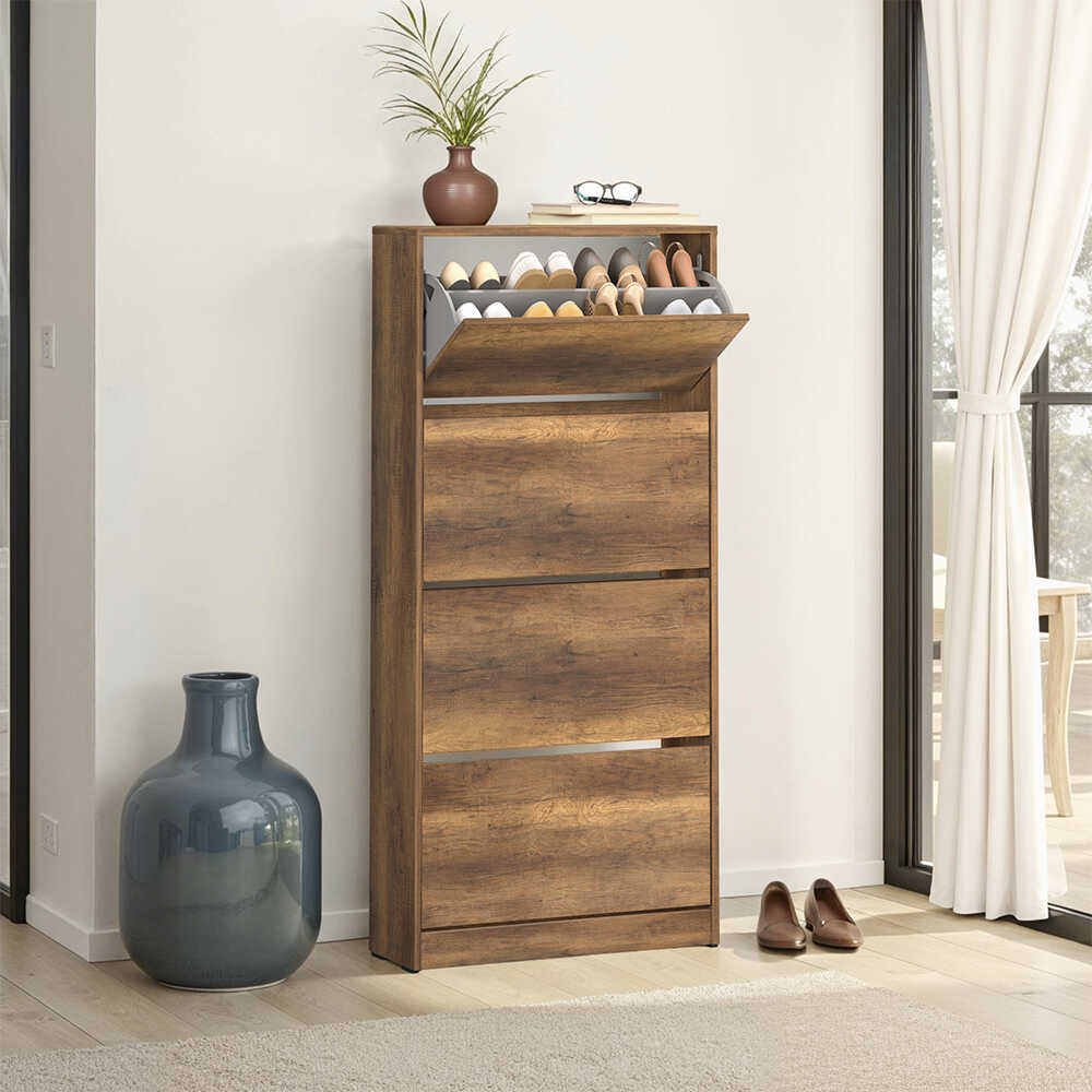 Flat Duo 4 Katlı Geniş Ayakkabılık - Koyu Ceviz (Oslo Ceviz) 73x157x26 cm
