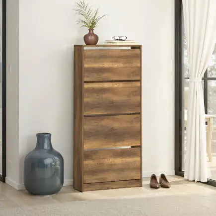 Flat Duo 4 Katlı Geniş Ayakkabılık - Koyu Ceviz (Oslo Ceviz) 73x157x26 cm - 4