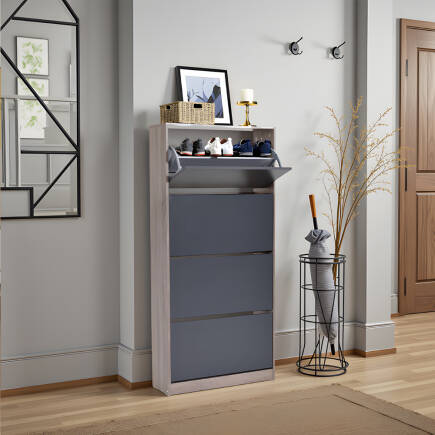 Flat Duo 4 Katlı Geniş Ayakkabılık-Latte-Antrasit 73x157x26 cm (GxYxD) 