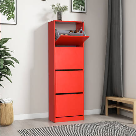 Flat Duo 4 Katlı Ayakkabılık-Kırmızı 51x157x26 cm (GxYxD) 