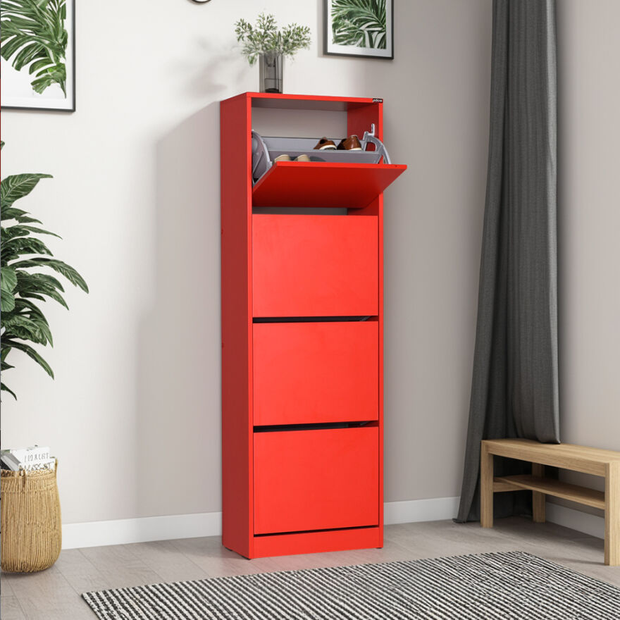 Flat Duo 4 Katlı Ayakkabılık-Kırmızı 51x157x26 cm (GxYxD) - 1