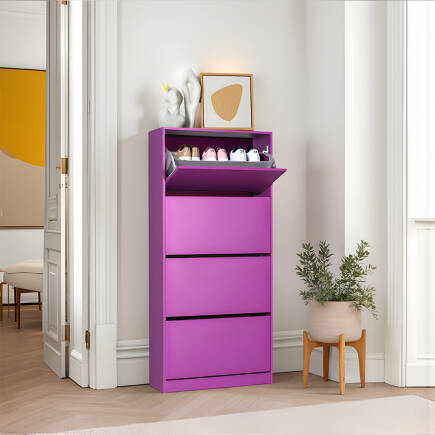 Flat Duo 4 Katlı Geniş Ayakkabılık-Mor 73x157x26 cm (GxYxD) - 4