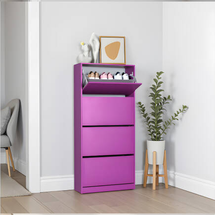 Flat Duo 4 Katlı Geniş Ayakkabılık-Mor 73x157x26 cm (GxYxD) - 1