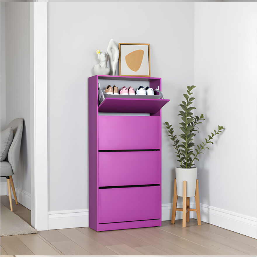 Flat Duo 4 Katlı Geniş Ayakkabılık-Mor 73x157x26 cm (GxYxD) - 1