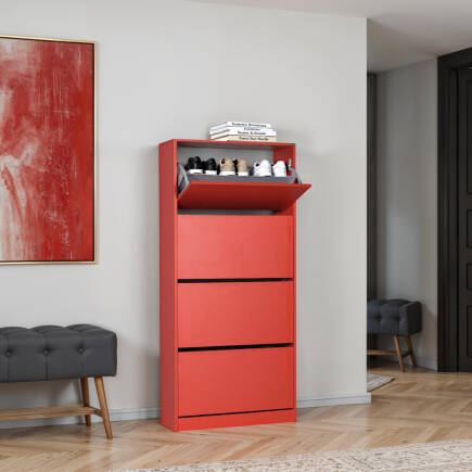 Flat Duo 4 Katlı Geniş Ayakkabılık-Kırmızı 73x157x26 cm (GxYxD) 