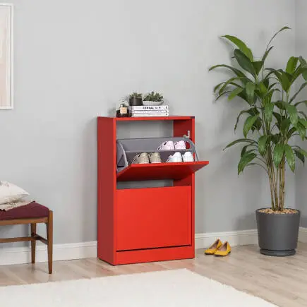 Flat Duo 2 Katlı Ayakkabılık-Kırmızı 51x84x26 cm (GxYxD) 