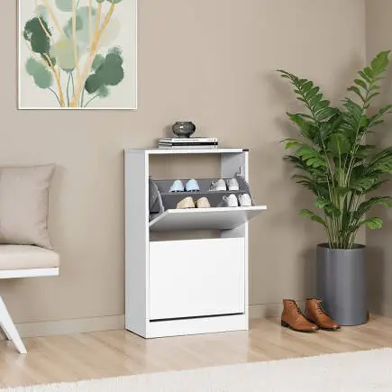 Flat Duo 2 Katlı Ayakkabılık Mat Beyaz 51x84x26 cm (GxYxD) 