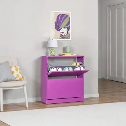 Flat Duo 2 Katlı Geniş Ayakkabılık-Mor 73x84x26 cm (GxYxD) 