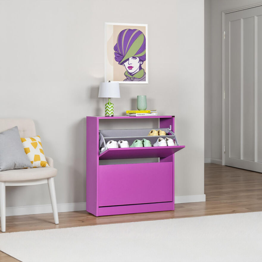 Flat Duo 2 Katlı Geniş Ayakkabılık-Mor 73x84x26 cm (GxYxD) - 1