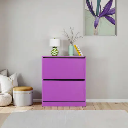 Flat Duo 2 Katlı Geniş Ayakkabılık-Mor 73x84x26 cm (GxYxD) - 2