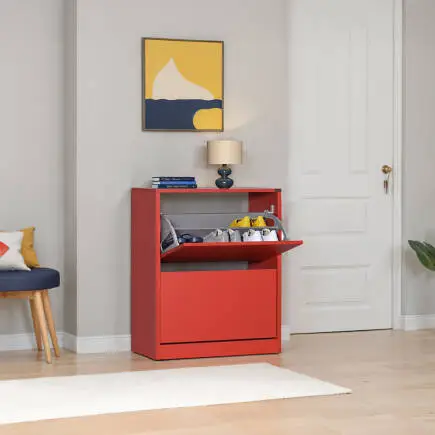 Flat Duo 2 Katlı Geniş Ayakkabılık-Kırmızı 73x84x26 cm (GxYxD) 