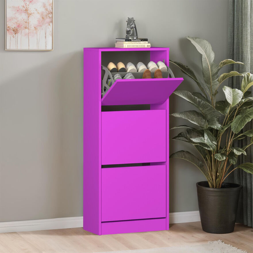 Flat Duo 3 Katlı Ayakkabılık-Mor 51x119x26 cm (GxYxD) - 1