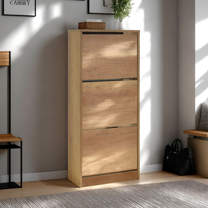 Flat Duo 3 Katlı Ayakkabılık-Açık Ceviz(Tori) 51x119x26 cm (GxYxD) - 1