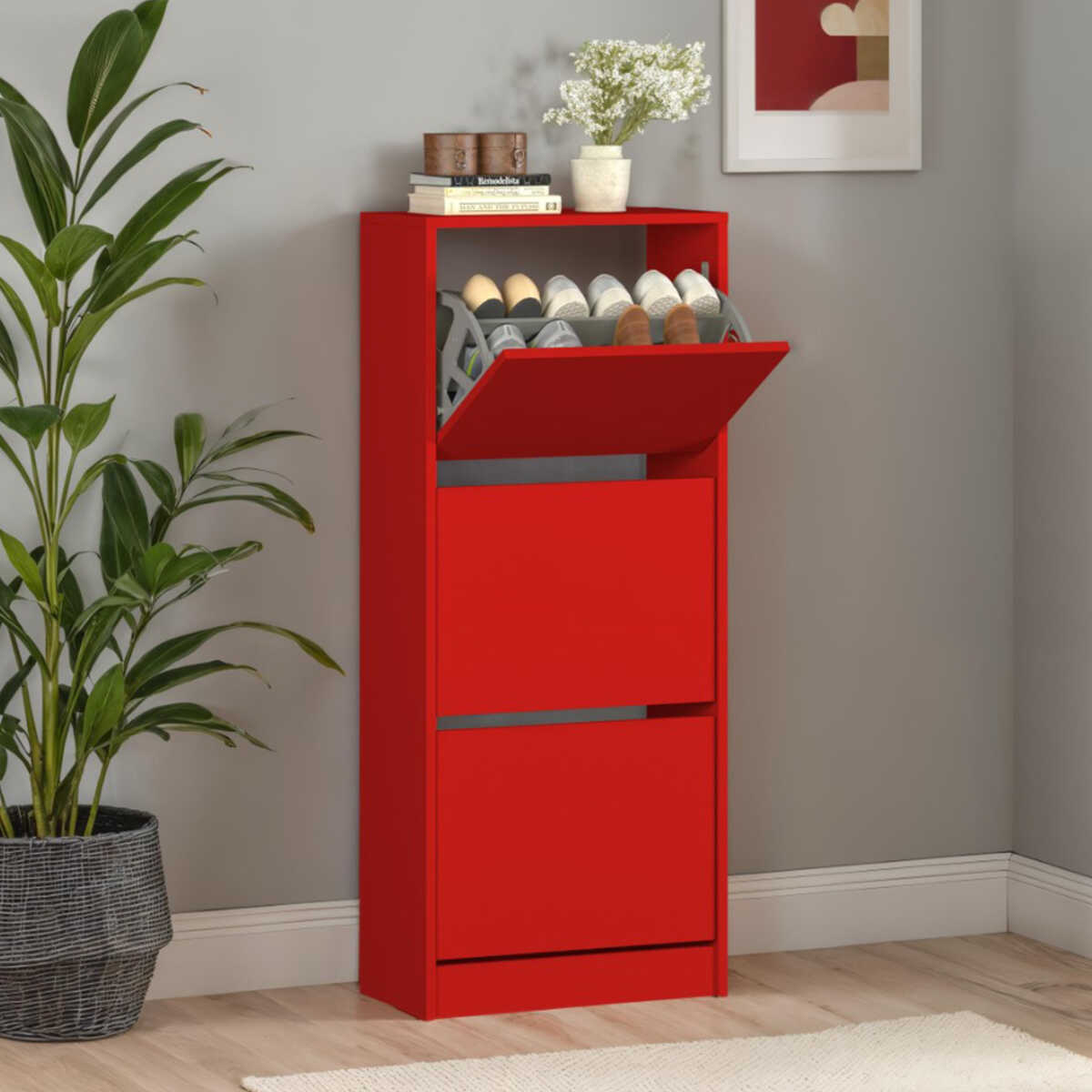 Flat Duo 3 Katlı Ayakkabılık-Kırmızı 51x119x26 cm (GxYxD)