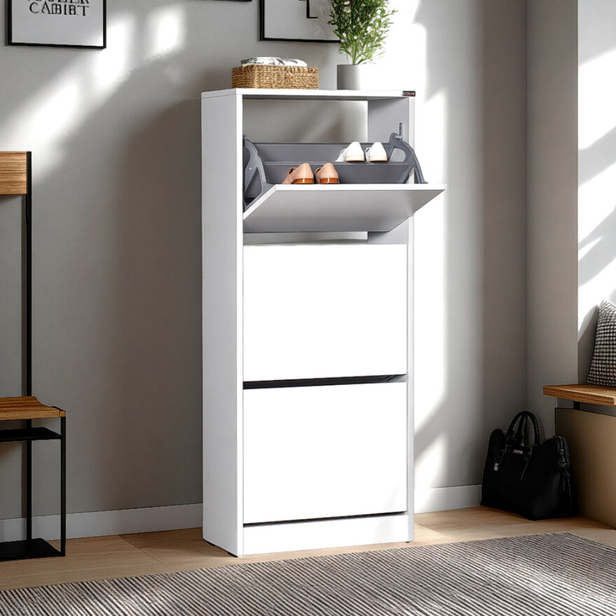 Flat Duo 3 Katlı Ayakkabılık-Mat Beyaz 51x119x26 cm (GxYxD) - 5