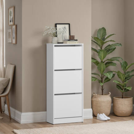 Flat Duo 3 Katlı Ayakkabılık-Mat Beyaz 51x119x26 cm (GxYxD) - 6