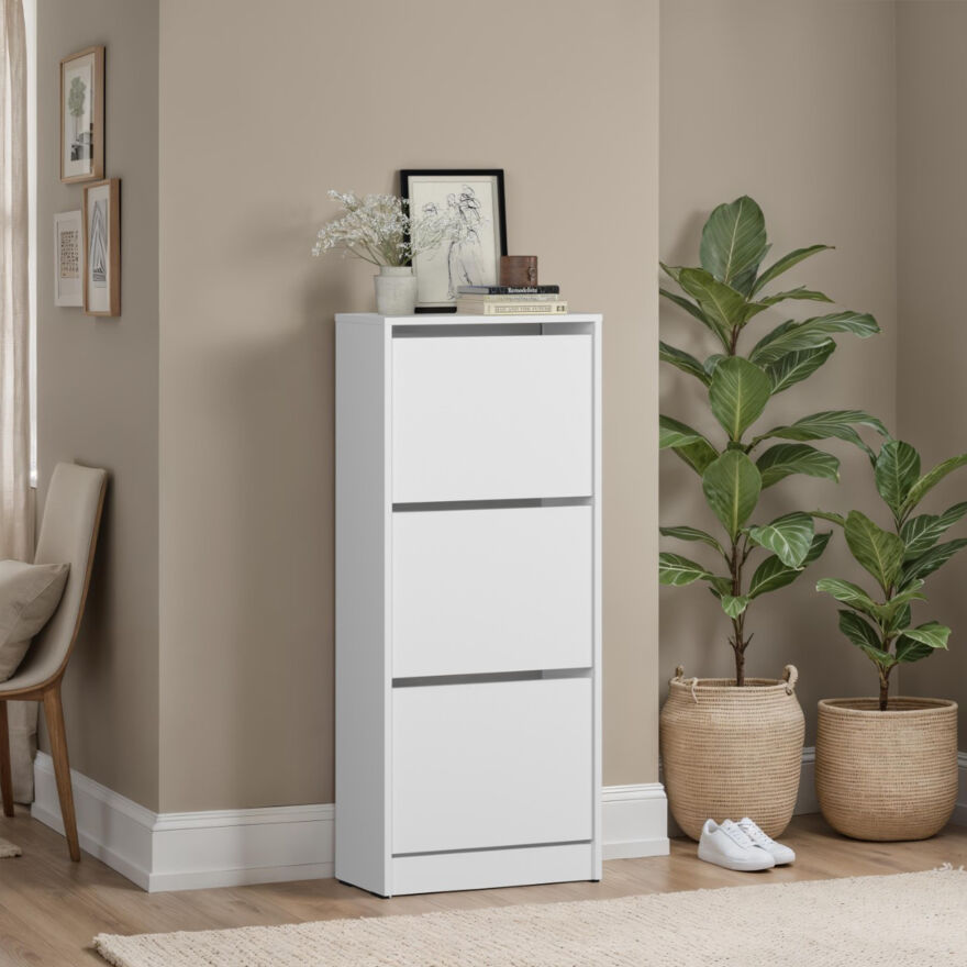 Flat Duo 3 Katlı Ayakkabılık-Mat Beyaz 51x119x26 cm (GxYxD) - 6