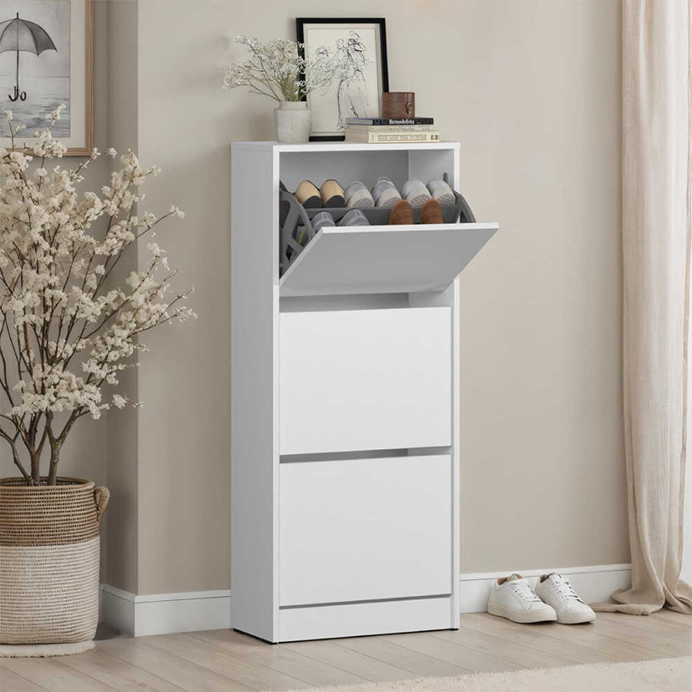 Flat Duo 3 Katlı Ayakkabılık-Mat Beyaz 51x119x26 cm (GxYxD)