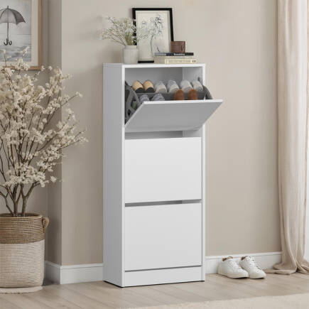 Flat Duo 3 Katlı Ayakkabılık-Mat Beyaz 51x119x26 cm (GxYxD) 