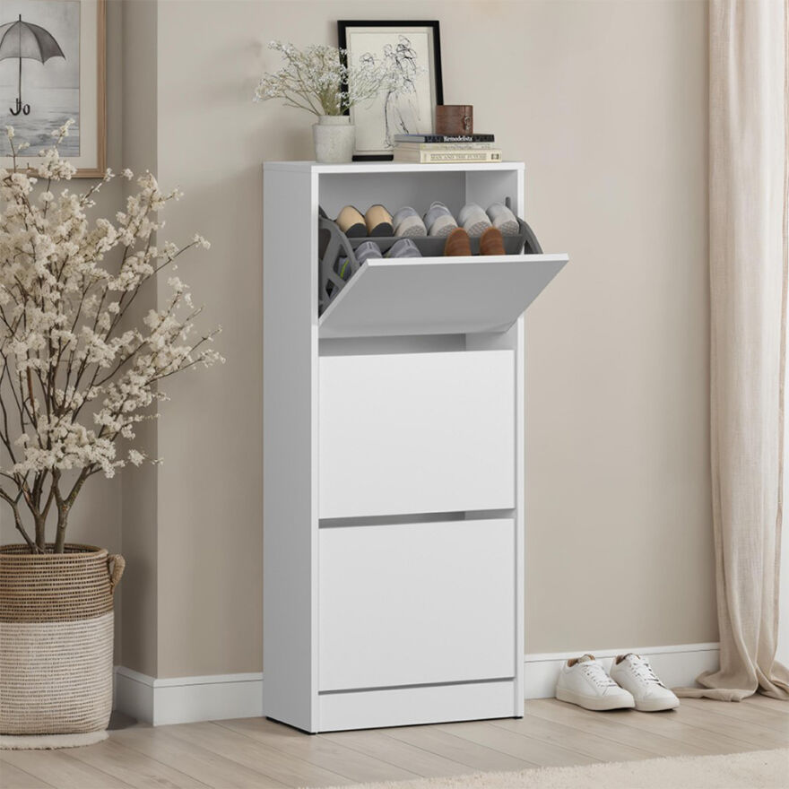Flat Duo 3 Katlı Ayakkabılık-Mat Beyaz 51x119x26 cm (GxYxD) - 1
